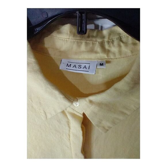 Masai Copenhagen Idana Linen Button-Up Yellow Blouse Size Medium - Peplum Hem - Picture 3 of 9